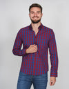 Camisas Hombre Manga Larga Cuadros Rojo B15214