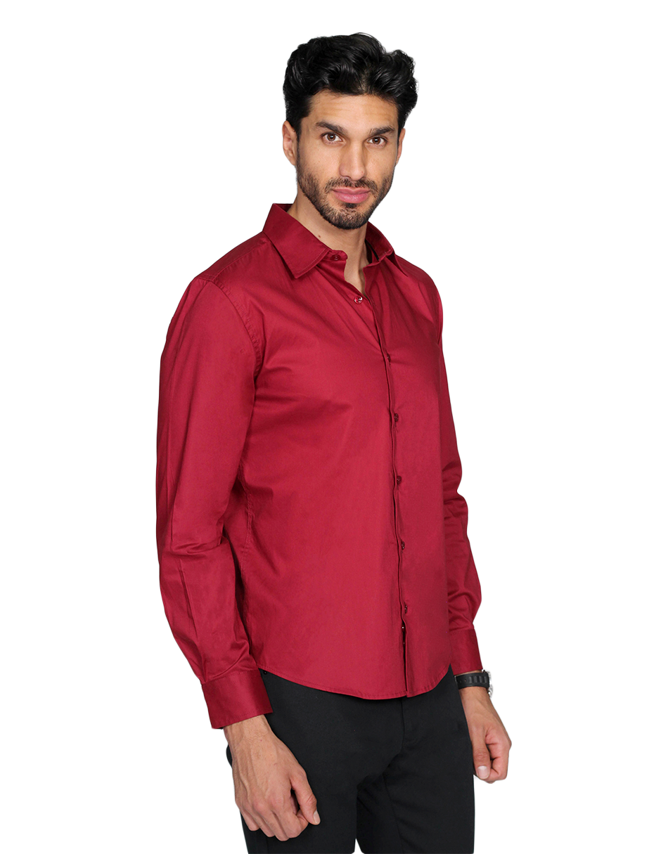 Camisas Para Hombre Manga Larga Slim Fit Vino BPOPST