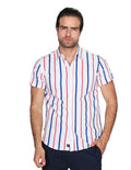 Camisas Para Hombre Manga Corta Rayas Slim Fit Azul B21376