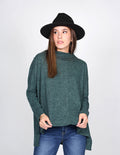 SUETERS MUJER CASUALES PUNTO OVERSIZE CUELLO TORTUGA VERDE O13101