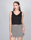 CROP TOPS DAMA CASUALES MODA ACANALADO CUELLO V NEGRO N13138