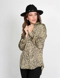 Blusas Mujer Camisera Satinada Animal Print Olivo N13114