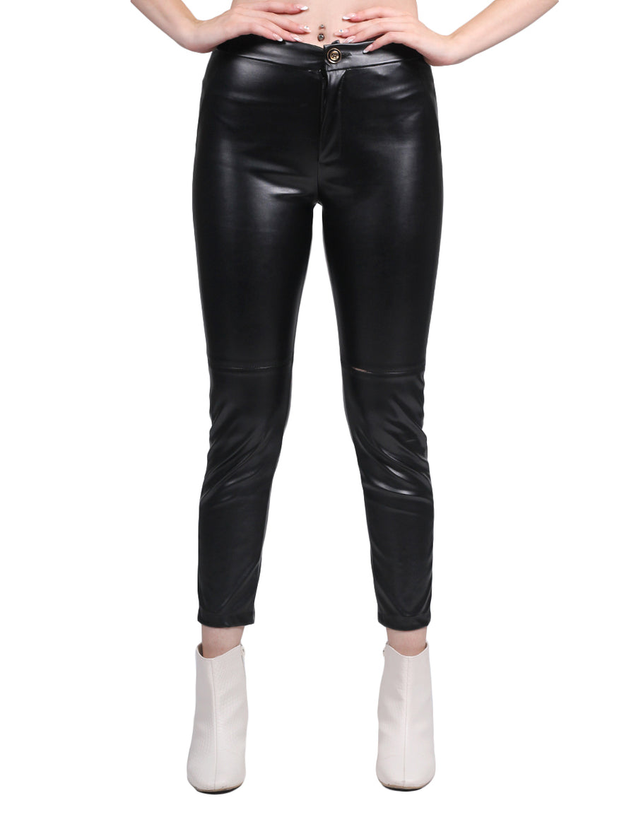 Pantalones Para Mujer Bobois Moda Casuales Skinny Fit Tipo Piel Negro W23105
