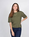 PLAYERAS MUJER MODA CASUALES CUELLO REDONDO MARGA CORTA BASICA MILITAR N13126