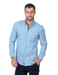 Camisas Para Hombre Manga Larga Cuadros Regular Fit Azul B25202