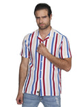 Camisas Para Hombre Bobois Moda Casuales Manga Corta Estampado Rayas Relaxed Fit Blanco B21391