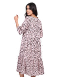 Vestidos Para Mujer Bobois Moda Casuales Midi Largo Cuello Redondo Estampado Animal Print Manga Corta Rosa S23108