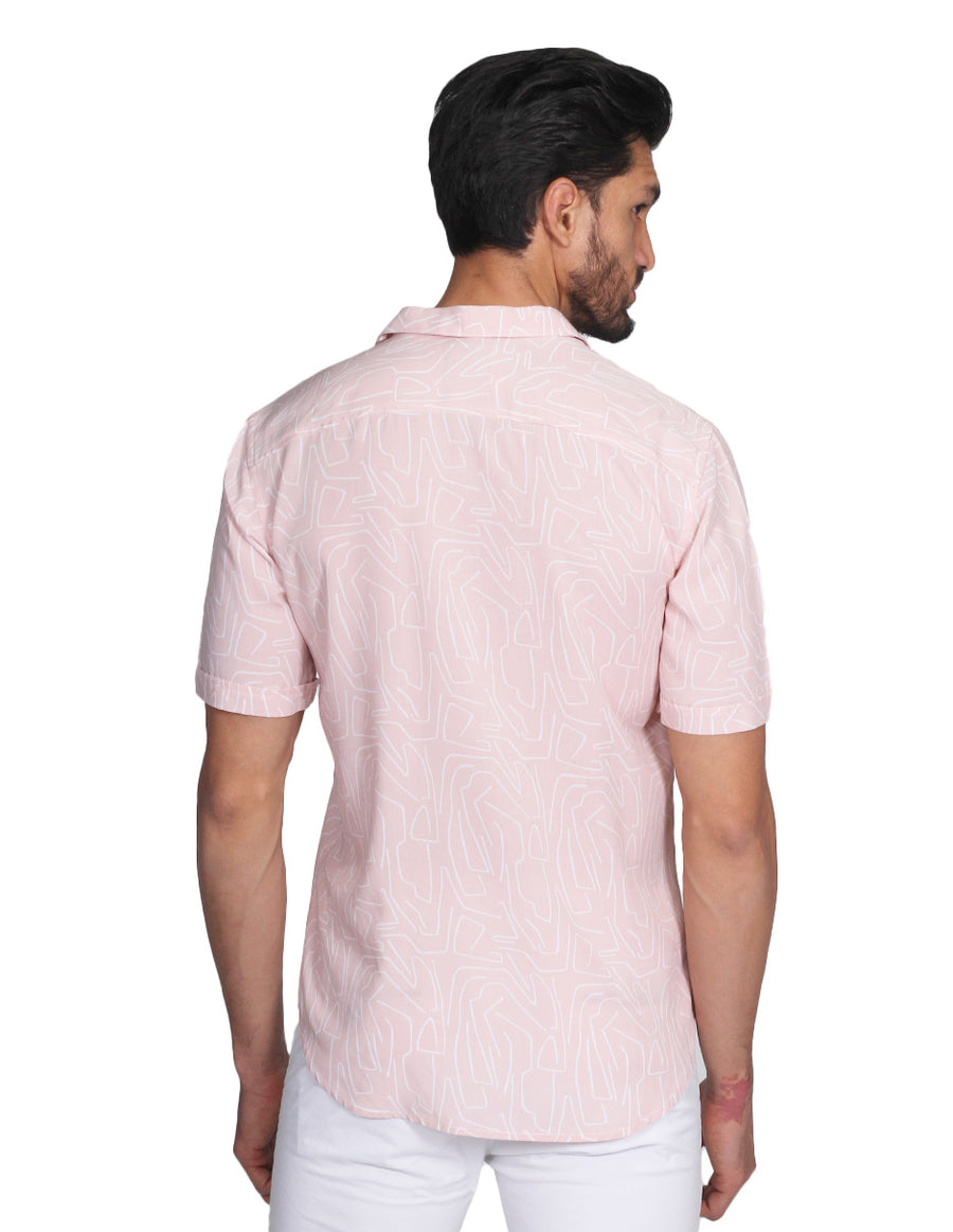 Camisas Para Hombre Bobois Moda Casuales Manga Corta Estampada Relaxed Fit Rosa B21370