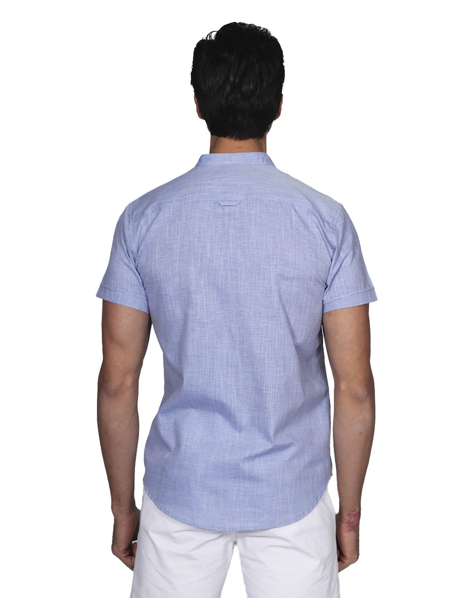 Camisas Para Hombre Bobois Moda Casuales Manga Corta Cuello Mao Regular Fit Tipo Lino Cielo B21351