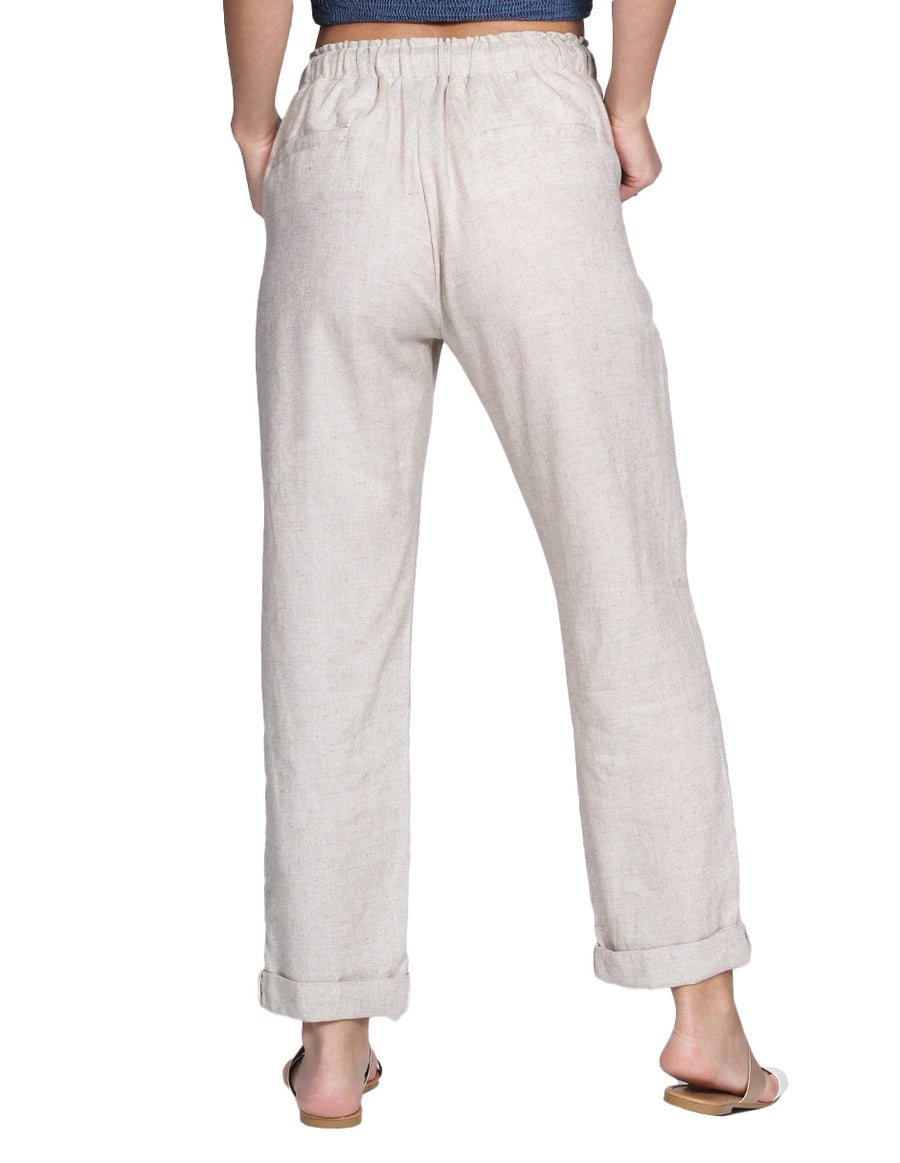 Pantalones Para Mujer Bobois Moda Casuales De Lino Amplio Arena W21102