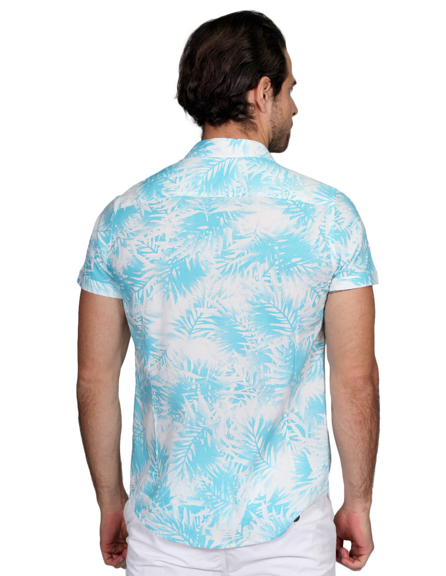 Camisas Para Hombre Bobois Moda Casuales Manga Corta Estampado Hawaianas Regular Fit Aqua B21361