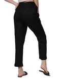 Pantalones Para Mujer Bobois Moda Casuales De Lino Flojos Pierna Amplia Negro W21104