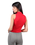 Blusas Para Mujer Sueters Tejidos Sin Manga Cuello Tortuga Rojo O23207