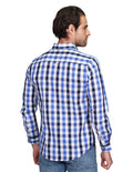 Camisas Para Hombre Bobois Moda Casuales Manga Larga Cuadros Regular Fit Azul B21211