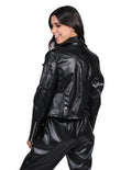 Chamarras Para Mujer De Piel Sintetica Chaqueta Inverno Dama Cierre de Lado Negro Q23204