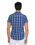 Camisas Para Hombre Bobois Moda Casuales Manga Corta Cuadros Slim Fit Azul B21152