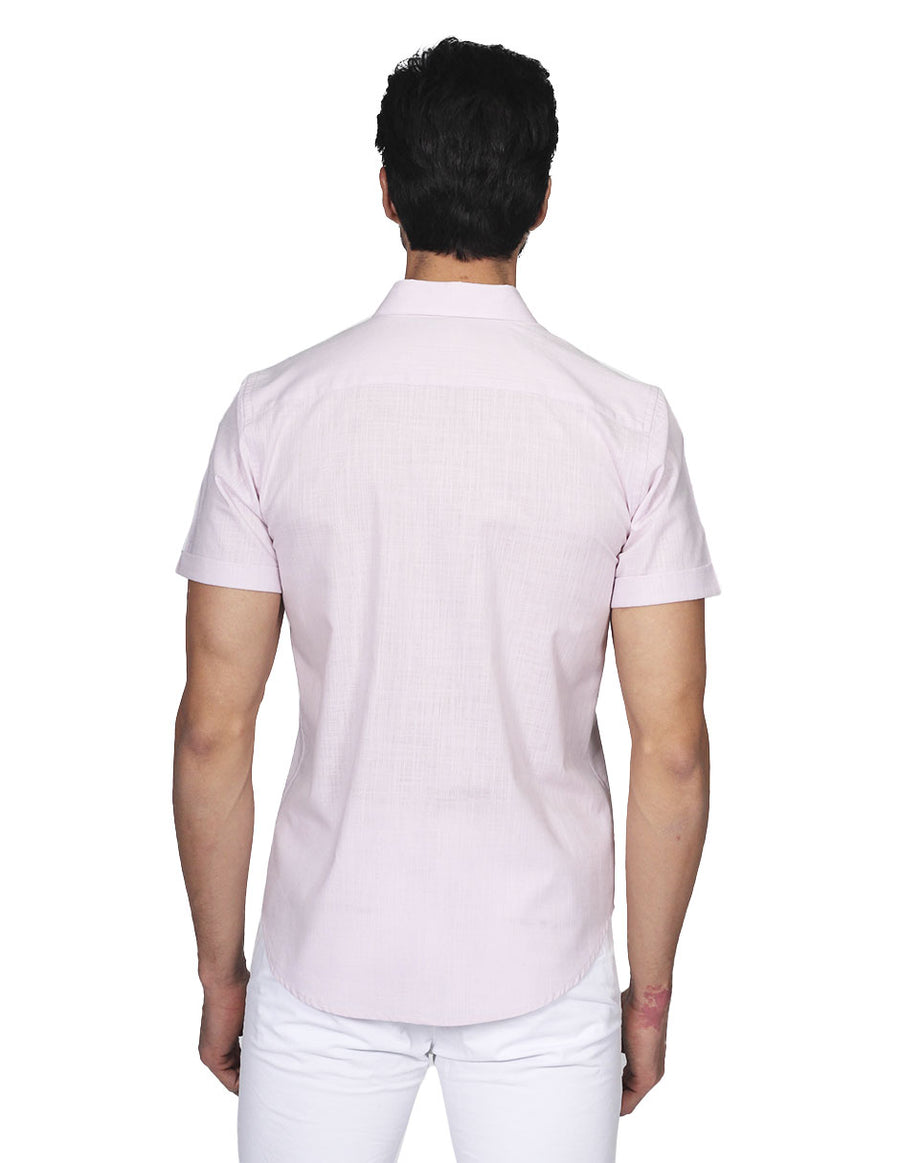 Camisas Para Hombre Bobois Moda Casuales Manga Corta Con Bolsas Tipo Lino Regular Fit Malva B21352