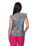 Blusas Para Mujer Bobois Moda Casuales Escote V Estampada Flores  N31124 Azul