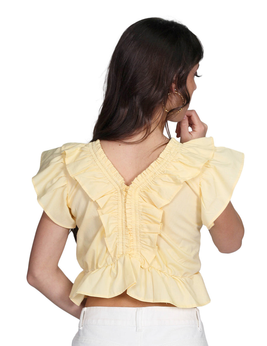 Blusas Para Mujer Bobois Moda Casuales Con Olanes Manga Corta Cuello V Amarillo N21111