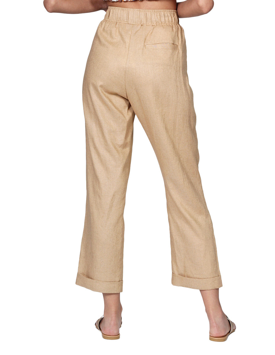 Pantalones Para Mujer Bobois Moda Casuales De Lino Flojos Pierna Amplia Beige W21104