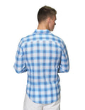 Camisas Para Hombre Bobois Casuales Moda Manga Larga Cuadros Tipo Lino Slim Fit B31306 Cielo