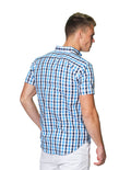 Camisas Para Hombre Bobois Moda Casuales Manga Corta Cuadros Regular Fit B31251 Azul