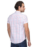 Camisas Para Hombre Bobois Moda Casuales Manga Corta Cuadros Slim Fit Blanco B21153