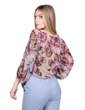 Blusas Para Mujer Bobois Moda Casuales Chiffon Estampado Con Nudo Al Frente Rosa N23108