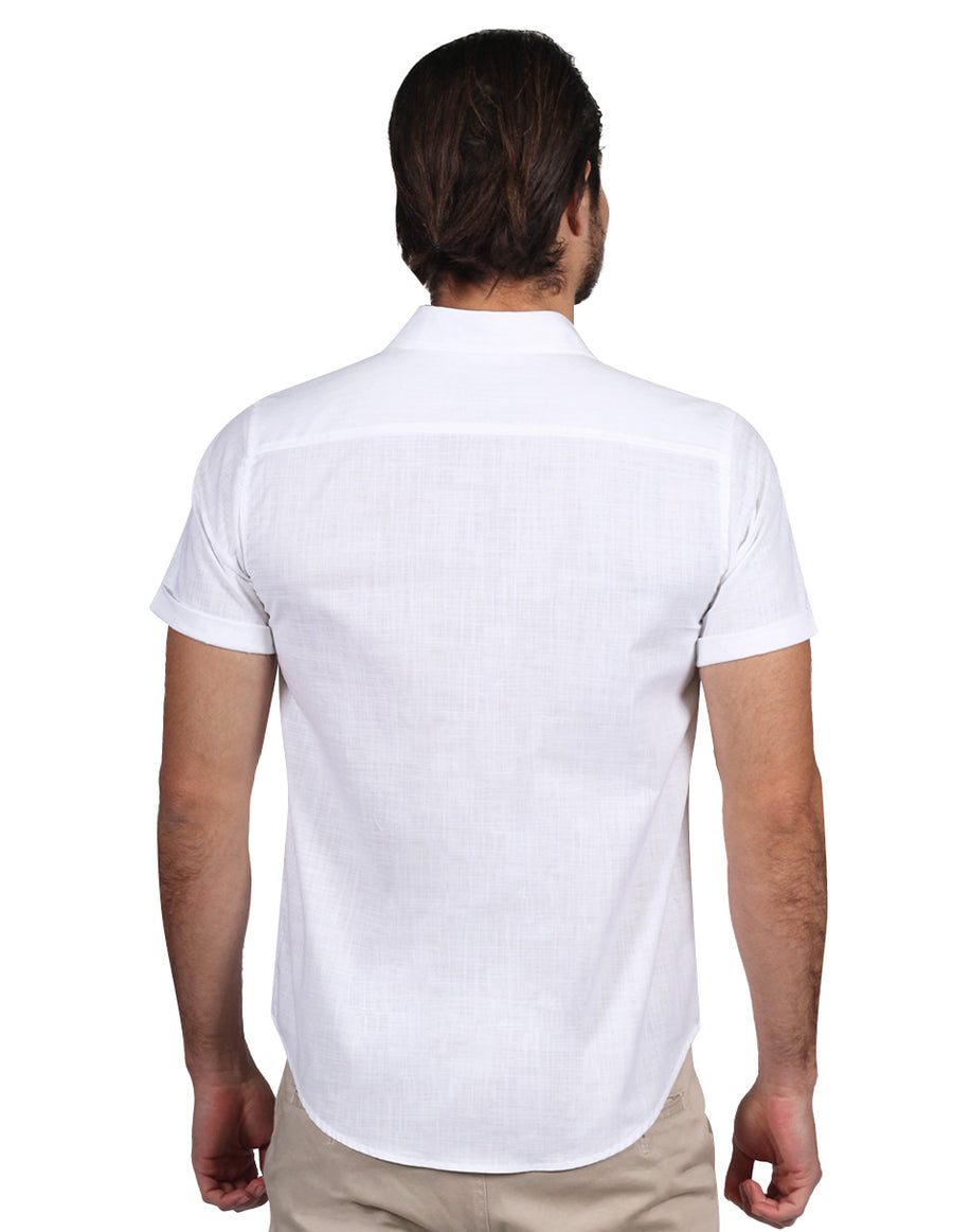Camisas Para Hombre Bobois Moda Casuales Manga Corta Con Bolsas Tipo Lino Regular Fit Blanco B21352