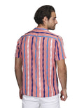 Camisas Para Hombre Bobois Moda Casuales Manga Corta Estampada Rayas Relaxed Fit Coral B21392