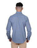 Camisas Para Hombre Bobois Moda Casuales Manga Larga Cuadros Pequeños Regular Fit Azul B21205
