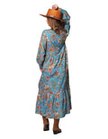 Vestidos Para Mujer Bobois Moda Casuales Largo Cuello V Manga Larga Estampado Floral S31129 Azul