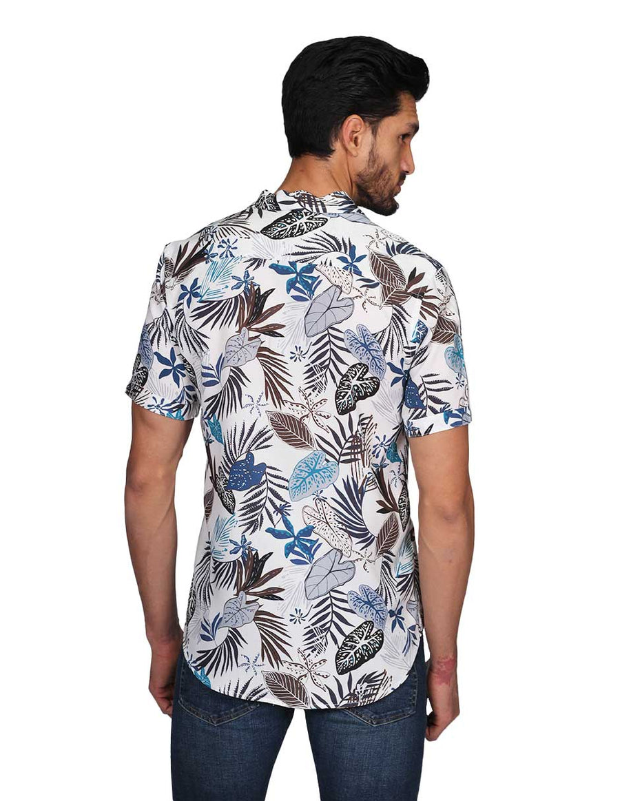 Camisas Para Hombre Bobois Moda Casuales Manga Corta Estampada Hawaiana Playa Relaxed Fit Aqua B22353