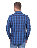 Camisas Para Hombre Moda Manga Larga Cuadros B25226 Azul