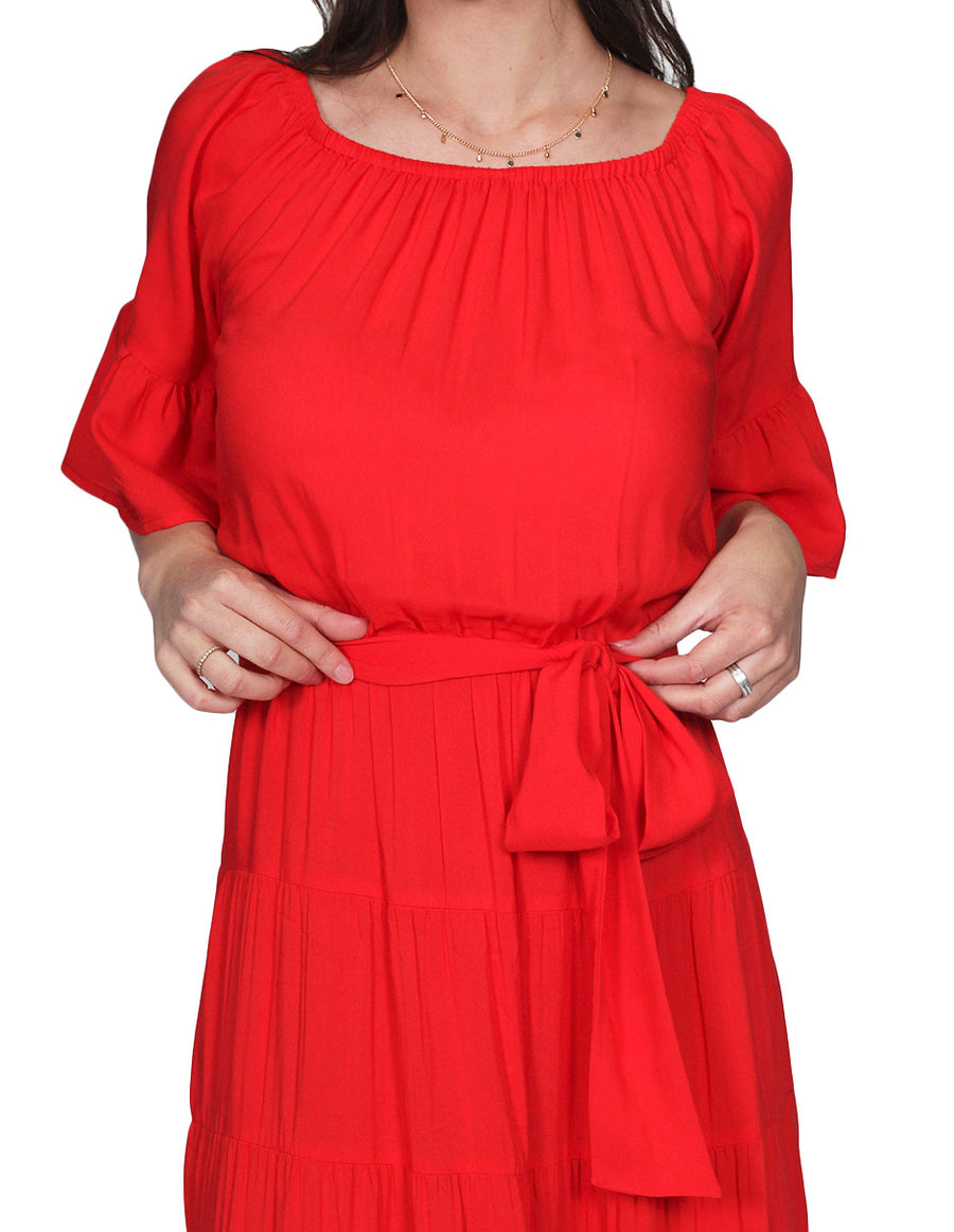 Vestidos Para Mujer Bobois Moda Casuales Off Shoulders Liso Largo Rojo S21126