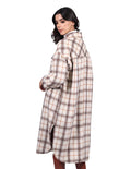 Abrigos Para Mujer Bobois Moda Casuales Oversize Largo Cuadros Hueso T23102