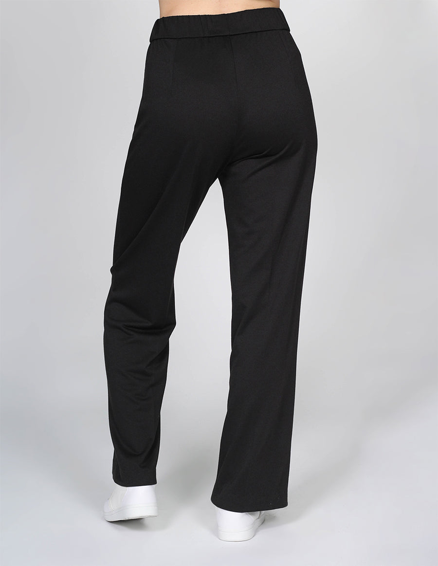 PANTALONES MUJER MODA CASUALES ANCHO FRENCH TERRY NEGRO W13117