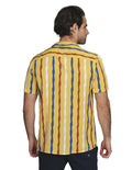 Camisas Para Hombre Bobois Moda Casuales Manga Corta Estampada Rayas Relaxed Fit Mostaza B21392
