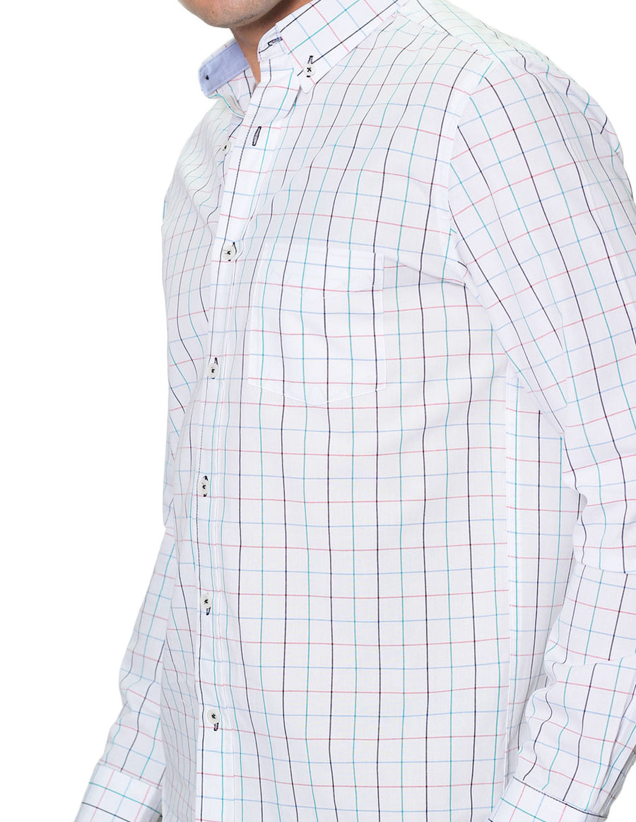 Camisas Para Hombre Bobois Casuales Moda Manga Larga B31205 Blanco Regular Fit