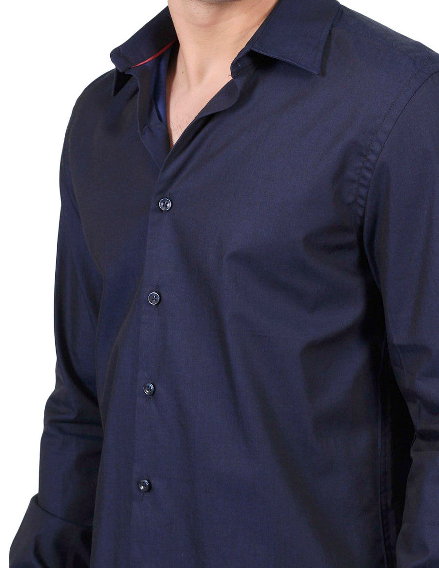 Camisas Para Hombre Bobois Casuales Moda Manga Larga Satinada Regular Fit Marino B25313