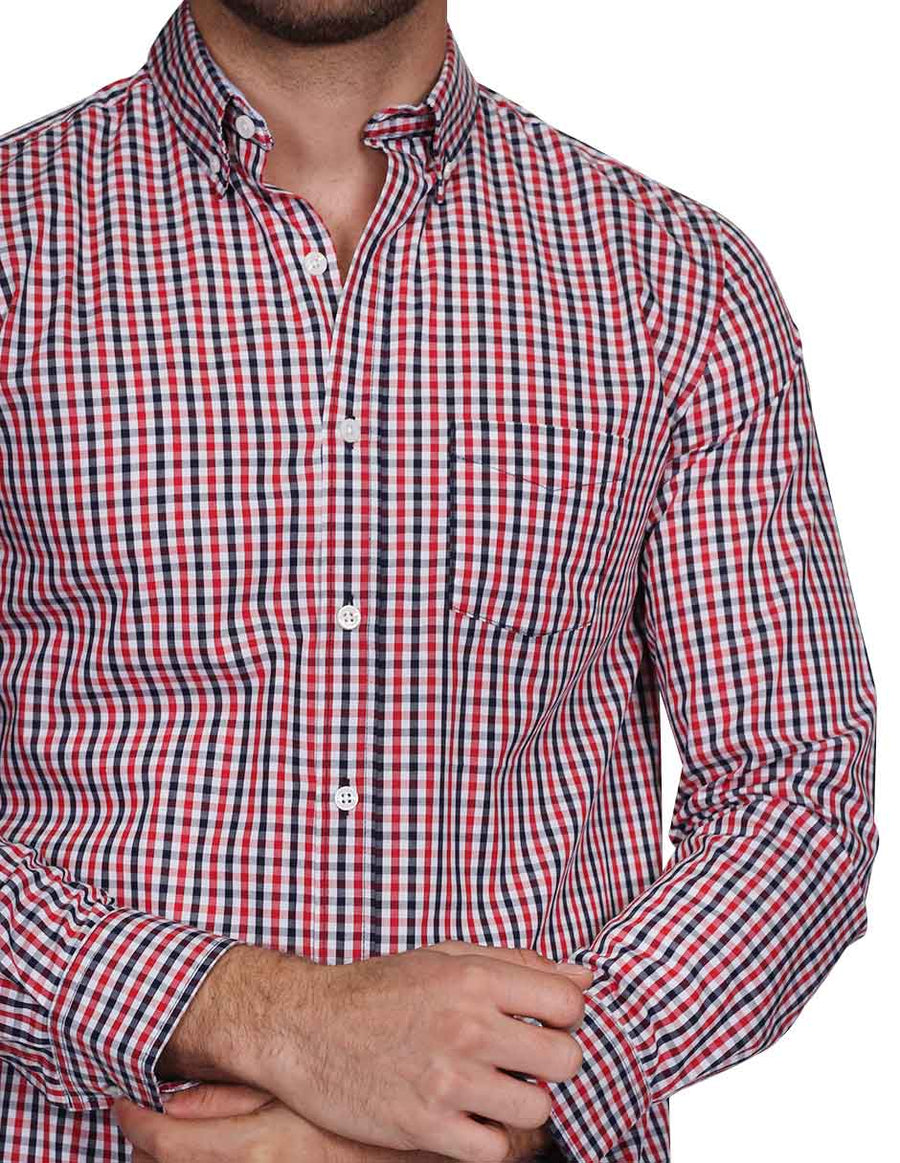 Camisas Para Hombre Bobois Moda Casuales Manga Larga Cuadros Regular Fit Rojo B21207