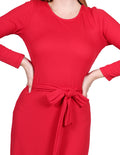 Vestidos Para Mujer Bobois Moda Casuales Maxi Largo Manga Larga Con Cinto Rojo S23103