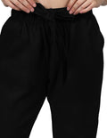 Pantalones Para Mujer Bobois Moda Casuales De Lino Flojos Pierna Amplia Negro W21104