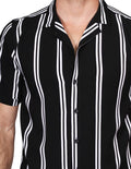 Camisas Para Hombre Bobois Moda Casuales Manga Corta Rayas Relaxed Fit Negro B21369