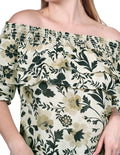 Blusas Para Mujer Off Shoulders Estampado Floral Con Olanes Manga Corta Unico N23111