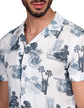 Camisas Para Hombre Bobois Moda Casuales Manga Corta Estampada Hawaiana Playa Relaxed Fit Azul B22361