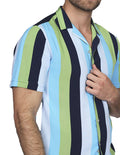 Camisas Para Hombre Bobois Moda Casuales Manga Corta Estampado Rayas Relaxed Fit Azul B21393