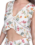 Blusas Para Mujer Bobois Moda Casuales Corta Sin mangas Estampado Floral Con Olanes Blanco N21140