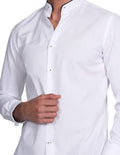 Camisas Para Hombre Bobois Moda Casuales Manga Larga Cuello Mao Lisa Elegante Blanco B21312
