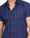 Camisas Para Hombre Bobois Moda Casuales Manga Corta Cuadros Slim Fit Marino B21153